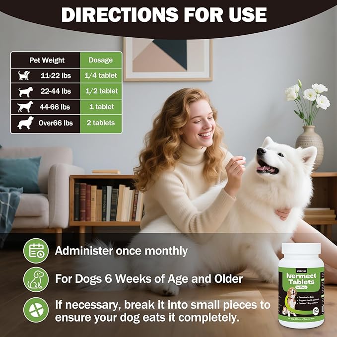 lvermect Tablets for Dogs, 99% Purity for Gut Health Detox, Promotes Immune & Digestive Support - 7.5mg(100 Tablets)