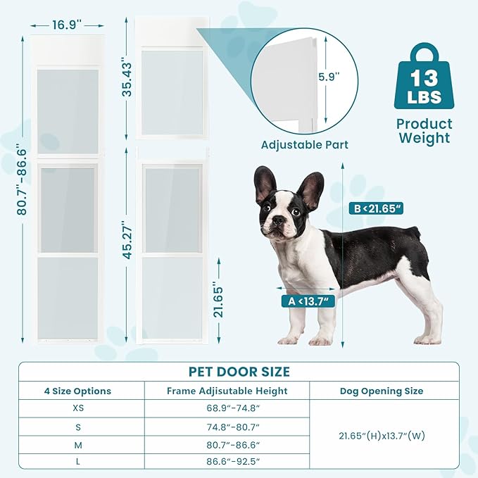 MOPHOTO Dog Door for Sliding Glass Door with Lock, Adjustable Height 80.7"- 86.6" Pet Door for Sliding Glass Door, Insert Sliding Dog Door for Renters and Apartments Patio
