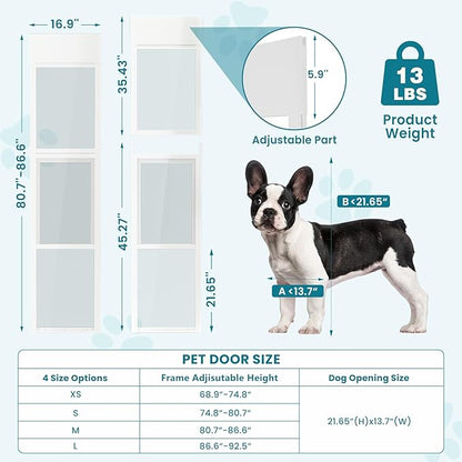MOPHOTO Dog Door for Sliding Glass Door with Lock, Adjustable Height 80.7"- 86.6" Pet Door for Sliding Glass Door, Insert Sliding Dog Door for Renters and Apartments Patio