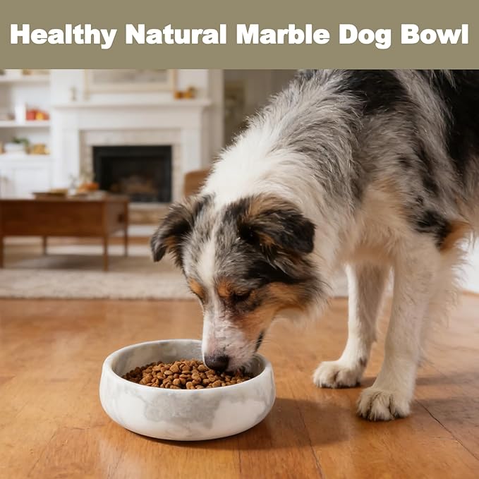 Karibiber Marble Dog Bowl, 5lbs Non-Slip Cat and Dog Food Bowl Dish, Non-Tipping Weighted Puppy Pet Dish, Grey Stone Durable Food and Water Bowls, Easy to Clean, Holds 4 Cups