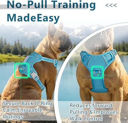 BARKBAY Dog Harness No Pull with ID Tag Pocket - Heavy Duty, Reflective, Easy Control for Large Dogs(Ocean Blue,M)