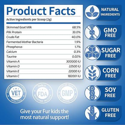 Nutra Kams Goat Milk Powder with Taurine for Puppies and Dogs Digestive Health, Strong Bones and Healthy Teeth.14. oz, 100% Natural.