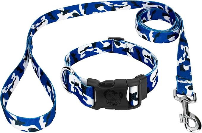 Country Brook Petz - Royal Blue and White Camo Everyday Dog Collar and Leash Limited Edition - Sports and Athletics Collection Featuring Spirited Designs (1 Inch, Medium)