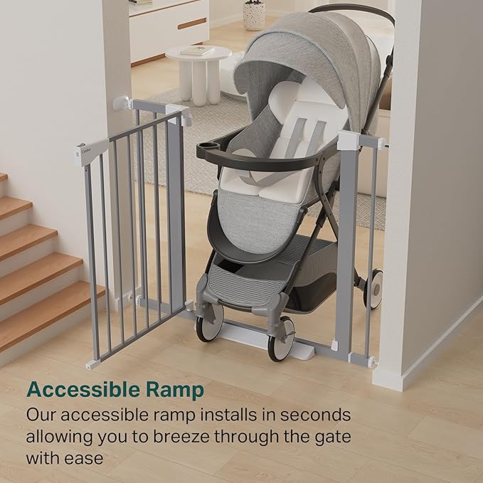 Cumbor 29.7-40.6" Baby Gate for Stairs, Mom's Choice Awards Winner-Dog Gates for Doorways, Pressure Mounted Auto-Close Pet Gates for Dogs Indoor, Safety Child Gate with Easy Walk Thru Door, Gray