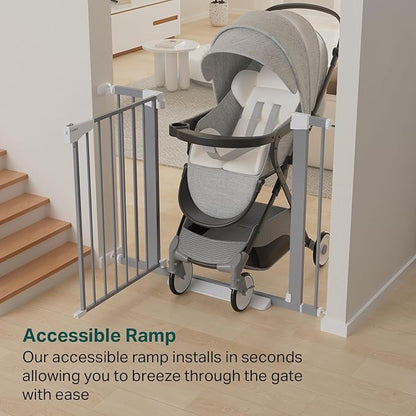 Cumbor 29.7-40.6" Baby Gate for Stairs, Mom's Choice Awards Winner-Dog Gates for Doorways, Pressure Mounted Auto-Close Pet Gates for Dogs Indoor, Safety Child Gate with Easy Walk Thru Door, Gray