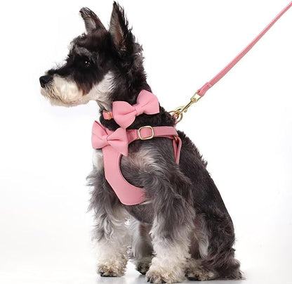 Beirui Adorable Small Dog Harness Collar Leash Set,Cute Puppy Harness with 3 Bows for XS Dogs,Yorkie,Adjustable Step-in Vest for Walking,Parties&Holiday Outfits(Pink,XS)