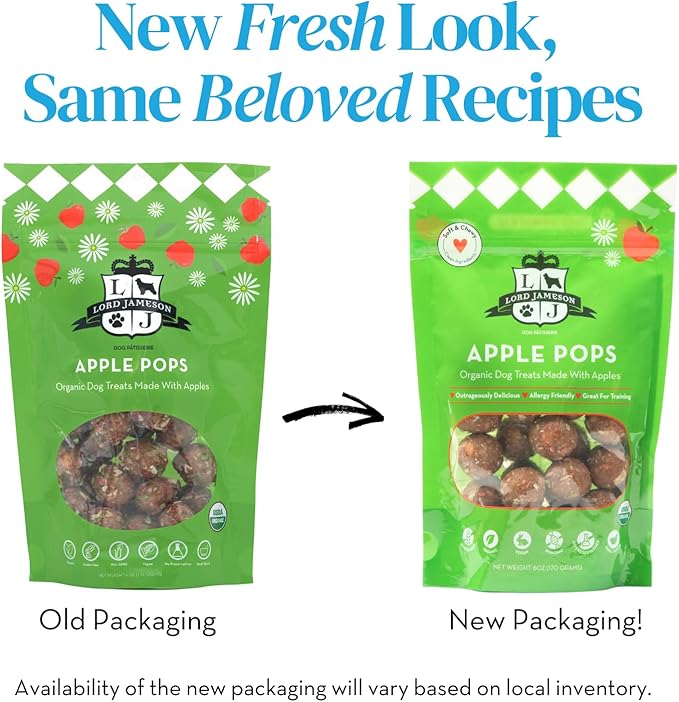 Lord Jameson: Apple Pops 6 oz - Dog Patisserie Treats, Organic, Soft & Chewy No-Bake Bites, Fiber & Antioxidants, Gluten & Preservative Free