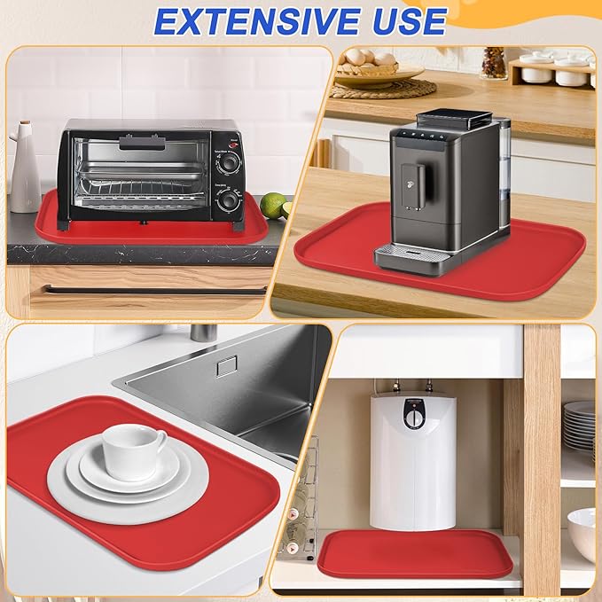 SMILOOL Silicone Pet Feeding Mat with Raised Edge for Food and Water, Dog Bowl Mats, Cat Bowls Placemat with High Lip for Floor Waterproof, Rubber Tray for Cats and Dogs 19 x 12 x0.7 Red