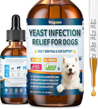 Natural Yeast Relief for Dogs, Supports Itch & Allergy Relief, Eases Ear Paw Discomfort for Dog, Supports Immune System Yeast Inflammation – 60ml Bacon Flavor