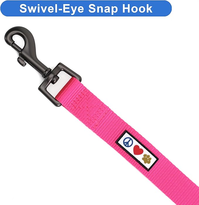 Pawtitas Solid 6 ft Pink Dog Leash XXS/Cat Custom Name and Phone Embroidery Strong Nylon Leash for Small Breeds