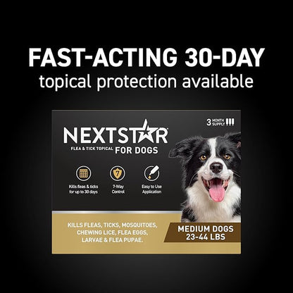 NEXTSTAR Flea and Tick Prevention for Dogs, Repellent, and Control, Fast Acting Waterproof Topical Drops. Medium Dog Tick & Flea Repellent, 1 Month Dose
