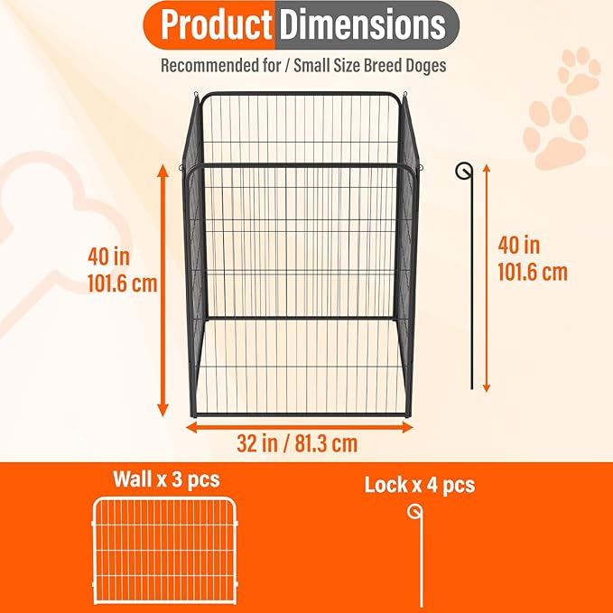 FDW Dog Playpen Dog Pen Dog Kennel 4 Panels 40 Inch Height Indoor Outdoor Folding Metal Portable Puppy Exercise Pen Heavy Duty Dog Fence for Yard Camping,Black