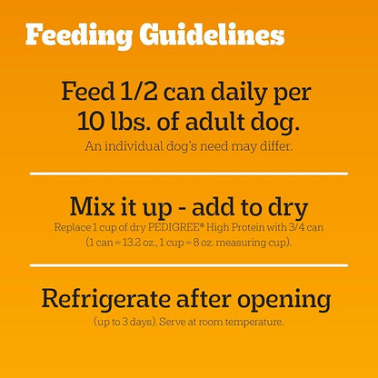 Pedigree High Protein Wet Dog Food, Adult Soft Canned Dog Food, Chicken & Duck Flavor, 13.2 oz. Cans, 12 Count