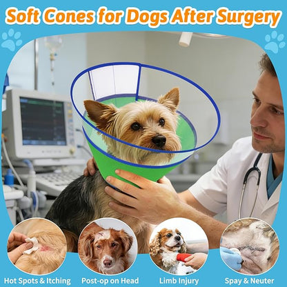 Dog Cone Collar, Clear Soft Cone for Dogs After Surgery to Stop Licking, Breathable Mesh Recovery Collar with Elastic Loop for Snug Fit, Adjustable E-Collar for Medium Dogs, Green Size 2