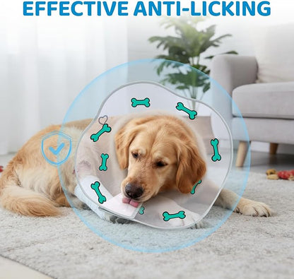 Elizabethan Dog Cone Collar, Adjustable Pet Cone to Stop Licking, Durable Plastic Neck Cone After Surgery for Small, Medium Large Dogs, Bone XS