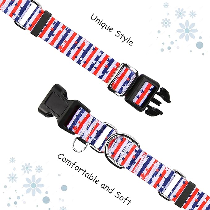 American Flag Martingale Collar 4th of July Star Holiday Dog Collar with Buckle Adjustable Pet Collars (Red Blue Patriotic Stripes, Small)