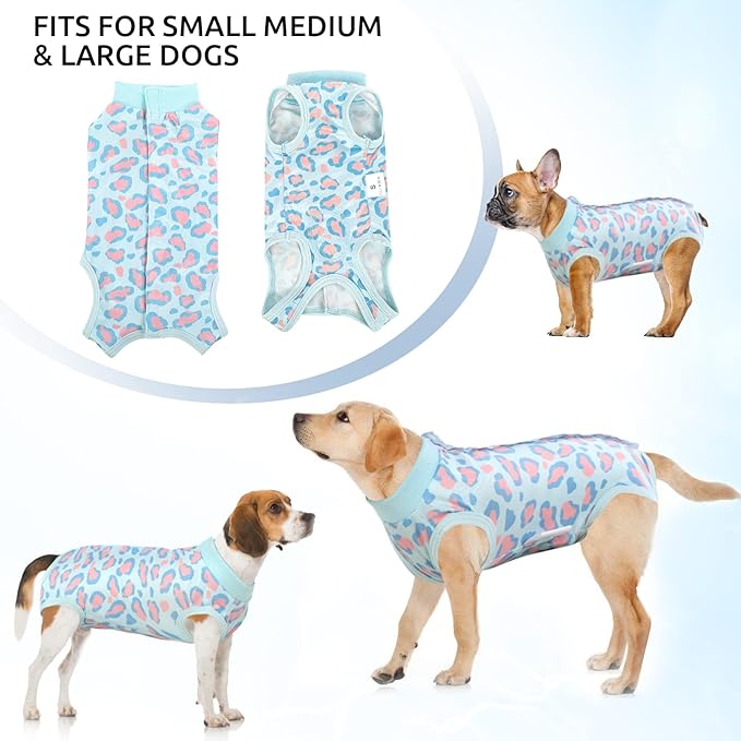 SAWMONG Recovery Suit for Dogs After Surgery, Dog Recovery Suit Breathable Polyester, Pet Spay Surgical Suit Female Male, Dog Onesie Body Suit Substitute E-Collar Cone(Blue Leopard,XXL)