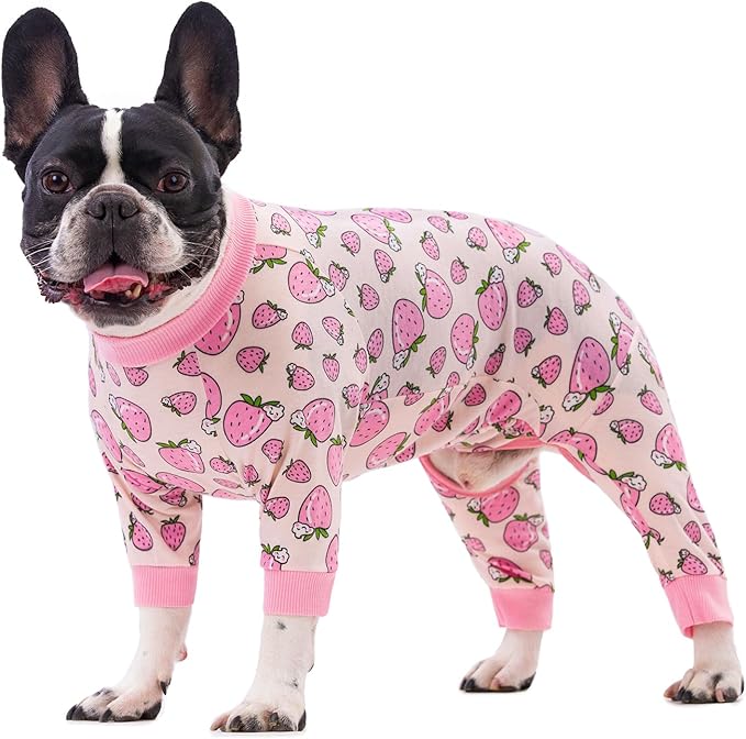 Dog Recovery Suit - Soft Pajamas Bodysuit, Cone Alternative, Prevent Licking - Female/Male (X-Large, Strawberry Pink)