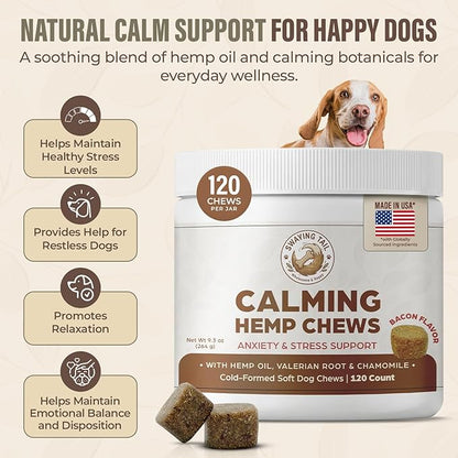 Bacon Calming Bites for Dogs - Separation Anxiety Relief & Stress Support - Hemp Calming Treats for Dogs - No Melatonin - 120 Bacon Flavor Soft Chews