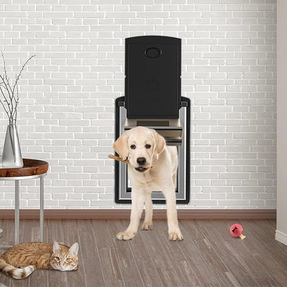 ClawJaw Cat Door for Exterior Wall, Metal Frame and Telescopic Tunnel Pet Door, Double Magnetic Flaps Cat Door and Dog Door, Easy to Install, Black (Pets Up to 22 Lb)-Small