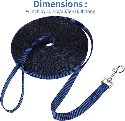 Hi Kiss Dog/Puppy Obedience Recall Training Agility Lead - 15ft 20ft 30ft 50ft 100ft Training Leash - Great for Training, Play, Camping, or Backyard(50ft,Black_Blue)