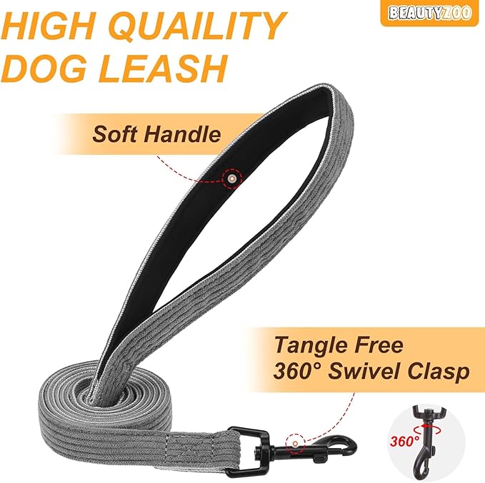 BEAUTYZOO No Pull Dog Harness Large, Adjustable Dog Harness and Leash Set -Easy Wearing with 3 Buckles/Control Handle,No Choke Soft Padded Reflective Pet Vest for Training Walking Hiking,Grey S