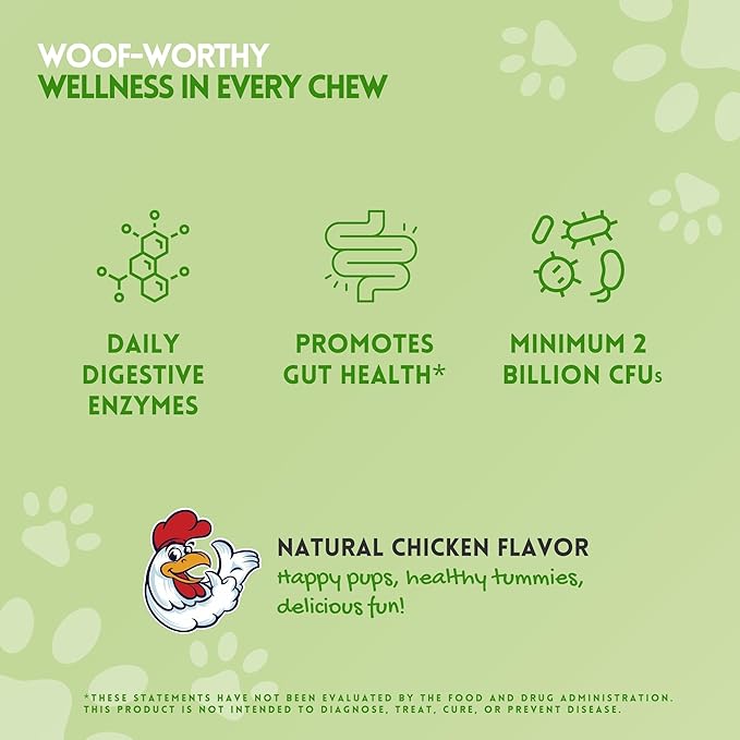 Herbion Pets Digestive Support Chews with Probiotics & Enzymes, 120 Soft Chews, with Daily Digestive Enzymes, for Improved Gut Health, Minimum 2 Billion CFUs, Made in USA for Dogs 12 Weeks+, Pack 1