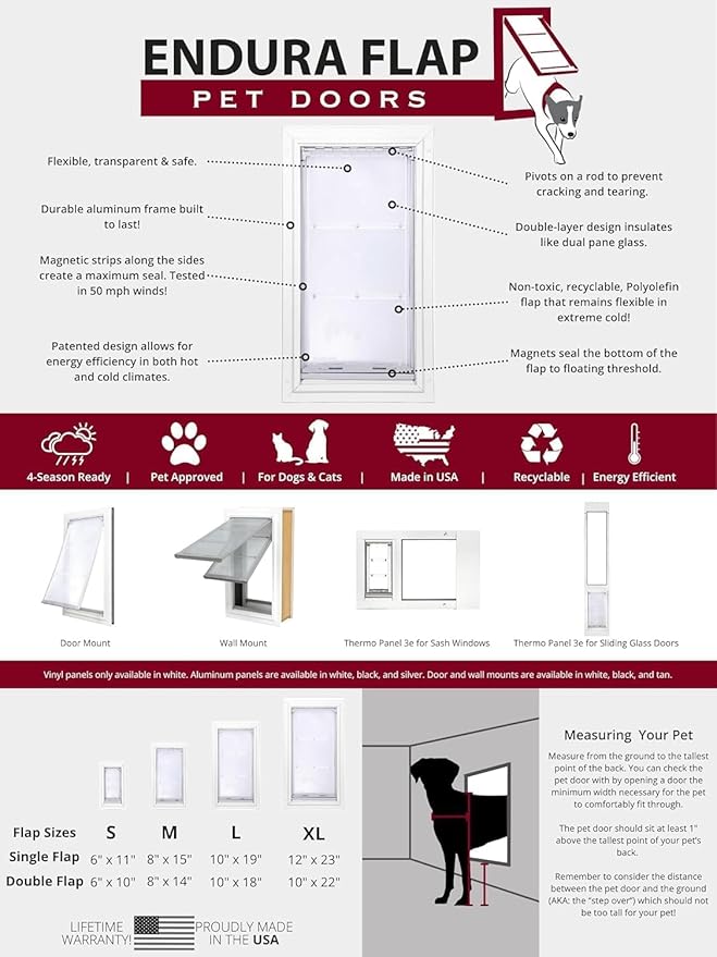Endura Flap Double Flap Pet Door for Door Installations | Stylish for Interior & Exterior Doors | Durable Aluminum Frame & Weatherproof Dual-Layer Flap | Black, Large, Double Flap