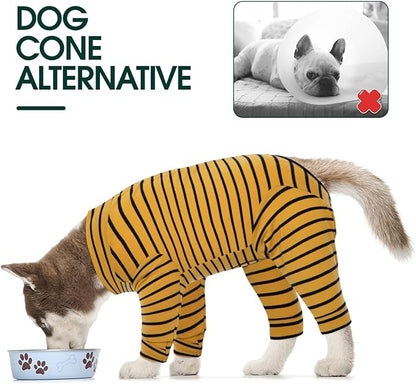 Kuoser Recovery Suit for Large Dogs After Surgery, Long Sleeve Dog Surgery Recovery Suit, Dog Onesie for Abdominal Wounds Skin Disease, Yellow XL