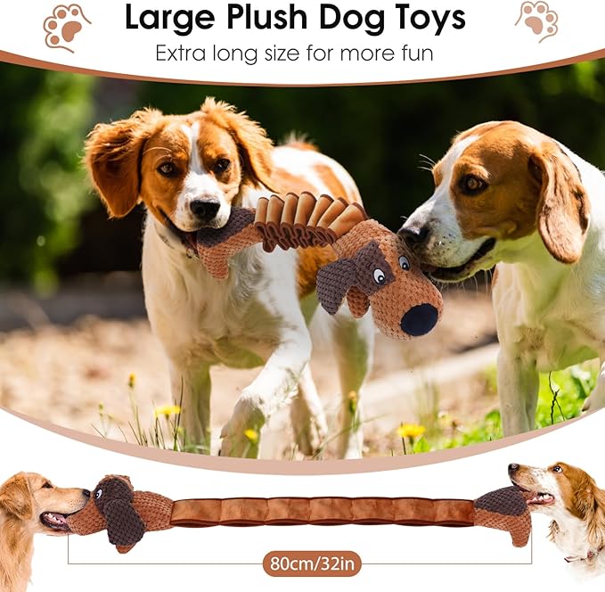 Squeaky Plush Dog Toys for Large Dogs with Squeaky and Crinkle Paper, Tug of War Pet Toys for Dogs, Interactive Pull Puppy Chew Toys for Small, Medium and Large Dogs