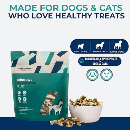 Momentum Carnivore Nutrition Freeze-Dried Minnows Dog Treats & Cat Treats – Single-Ingredient, High-Protein, Grain-Free, Natural Whole-Fish Treat – Made in USA – 2 oz Bag