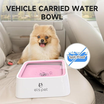 ELS PET No Spill Dog & Cat Bowl - 70oz/2L Large Capacity Travel Water Dispenser (Pink)