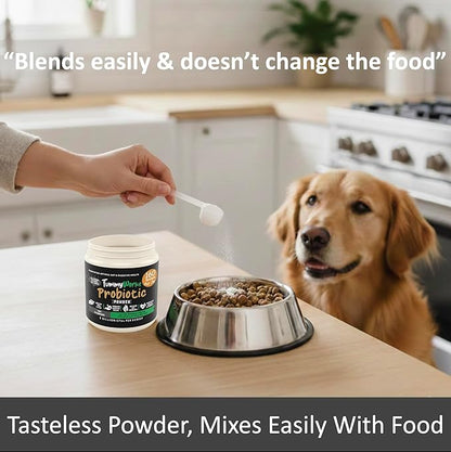 TummyWorks Probiotics for Dogs and Cats. 160 Scoops Probiotic Powder for Digestive Health, Gut, Immunity, Energy, Skin & Coat. 10 Strains, 5 Billion CFUs with 6 Enzymes & Prebiotics. Made in USA.