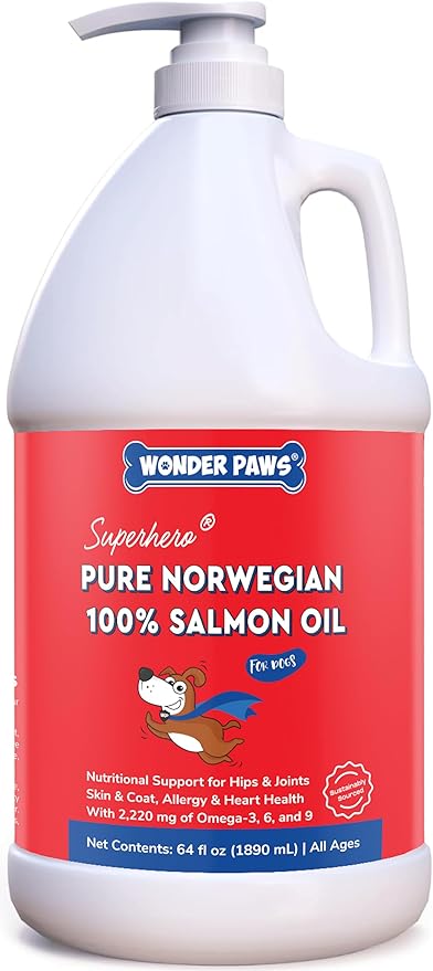 Premium Salmon Oil for Dogs – Pure Norwegian Salmon Oil High in Omega 3 EPA & DHA -Powerful Fish Oil for Dogs Skin & Coat, Hip & Joints, Allergies & Itchy Skin – Omega 3 Fish Oil for Dogs (64 oz)