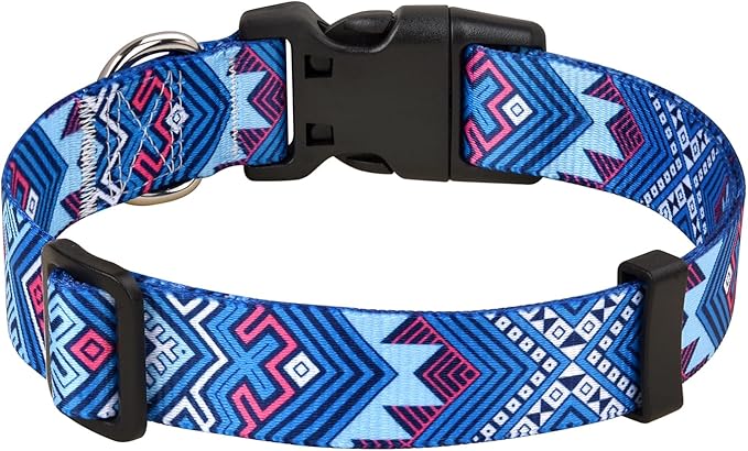 Mihqy Dog Collar with Bohemia Floral Tribal Geometric Patterns - Soft Ethnic Style Collar Adjustable for Small Medium Large Dogs(Blue Ethnic Style,M)