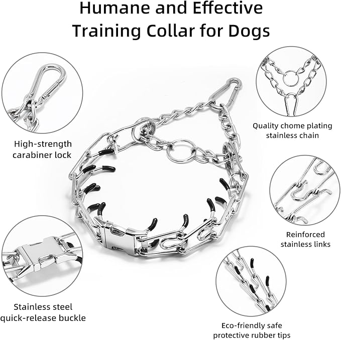 Prong Collar for Dog Large, Pinch Collar for Dogs,Choke Collar for Dogs, Quick Release Buckle and Carabier Lock, Comfort Rubber Tips, for Large Dogs (Large, 4.0mm,23.6-Inch, with Buckle)