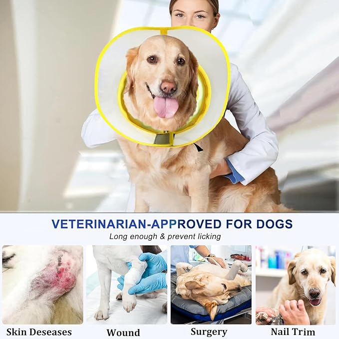 Inflatable Dog Cone Collar for Large Medium Small Dogs to Stop Licking, Soft Dog Cone Alternative Donut Collar After Surgery (Yellow, XL)