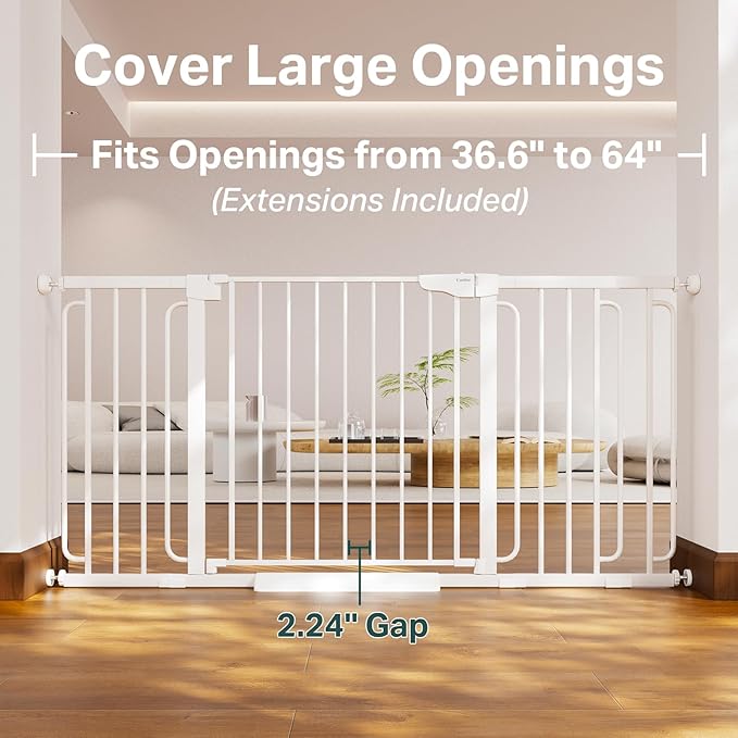 Cumbor Extra Wide Baby & Pet Gate Set, 29.7-48" & 36.6-64" Gates with Dual-Lock, Auto-Close, One-Hand Operation for Stairs, Hallways & Doorways