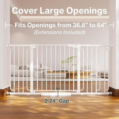 Cumbor Extra Wide Baby & Pet Gate Set, 29.7-48" & 36.6-64" Gates with Dual-Lock, Auto-Close, One-Hand Operation for Stairs, Hallways & Doorways