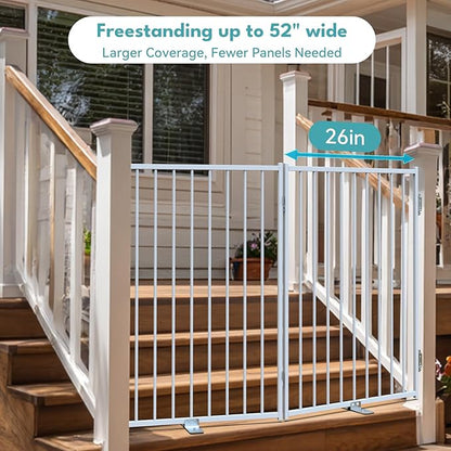 No Pawblems Free Standing Dog Gate, 36'' Tall Foldable Dog Fence for Indoor & Outdoor, Up to 52 Inch Extra Wide Puppy Gate for Stairs, Hallways, Doorways, Deck, Yard (White, 2 Panels)