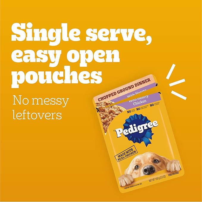 Pedigree Chopped Ground Dinner Wet Dog Food Pouches Variety Pack, 3.5 oz Pouches, 30 Count