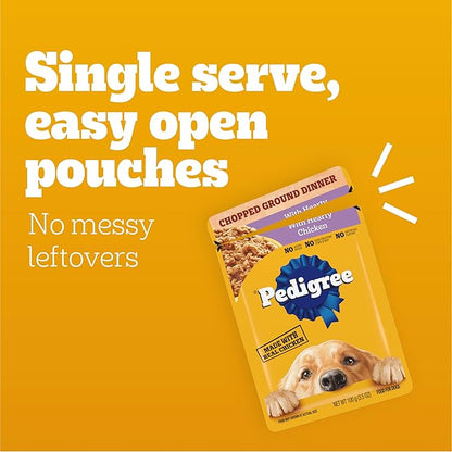 Pedigree Chopped Ground Dinner Wet Dog Food Pouches Variety Pack, 3.5 oz Pouches, 30 Count