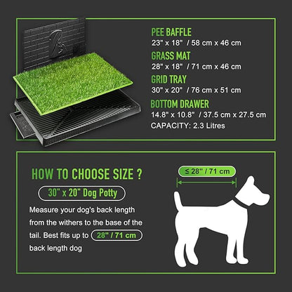 Hompet Dog Potty with Tray Large 30''x20'', 2 Artificial Grass Patch for Indoor and Outdoor Use, Puppy Turf Grass Pad Reusable Training Pads with Pee Baffle, Ideal for Dogs
