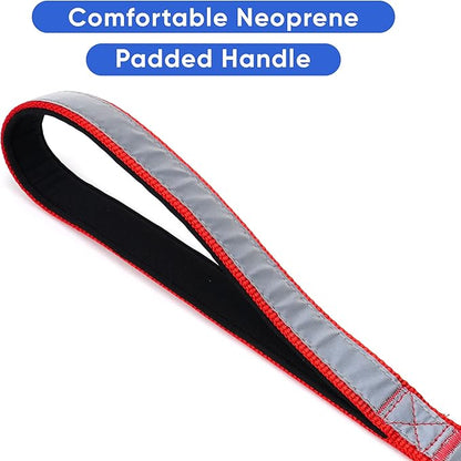 Pawtitas 6 FT Padded Dog Leash with Comfortable Neoprene Padding Handle - Red Lead | Medium Reflective Dog Leash with Highly Reflective Band Perfect for Medium and Large Dogs and Puppies.