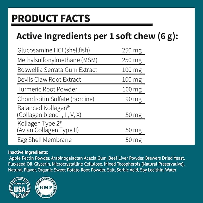 Hip & Joint Dog Chews – Glucosamine, Chondroitin, MSM, Turmeric & Collagen for Joint Health & Mobility – High-Potency Supplement for Dogs of All Breeds & Sizes – Active Lifestyle Support
