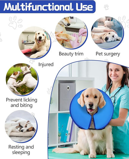 MIDOG Soft Inflatable Dog Cone,Donut E-Collar Alternative for After Surgery, Prevents Licking, Allowing Normal Eating & Vision,Comfortable Recovery Collar for Small Medium Large Dogs&Cats, DarkBlue-S