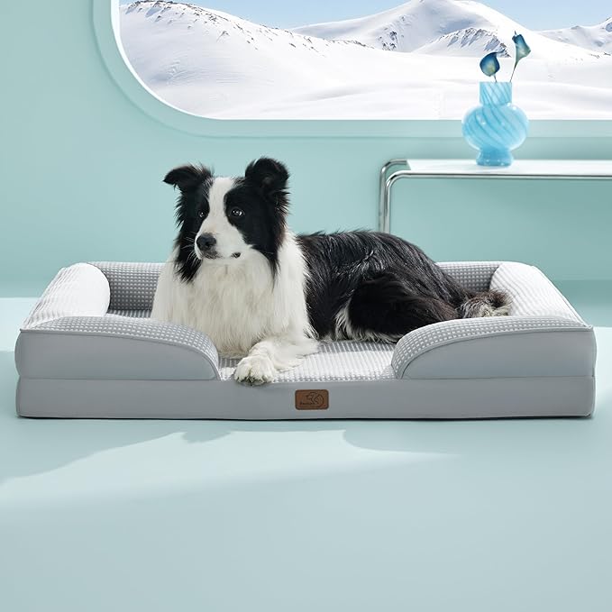 Bedsure Cooling Dog Beds Large Sized Dog - Orthopedic Large Dog Cooling Bed Washable, Dogs Couch Sofa with Waterproof Removable Cover, Pet Bed with Nonskid Bottom, Cooling Grey, 35"