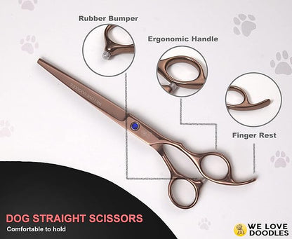 Dog Grooming Scissors Kit - Best Tools for Goldendoodles & Poodles - Straight, Curved & Thinning Shears - Professional Grade Stainless Steel, 4 Pc Set [We Love Doodles]