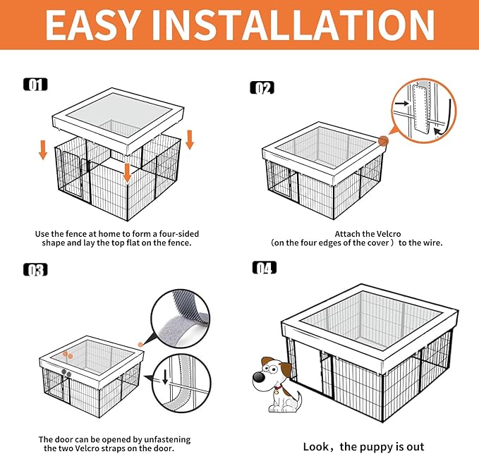PJYuCien Square Top Cover - Fits 8 Panels 32 Inch Width Metal Dog Fence Dog Playpen (Note: Only PlayPen Top Cover, NO PLAYPEN)