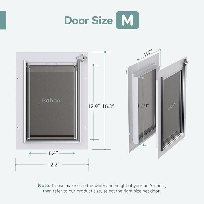 Baboni 3-Flaps Pet Door for Interior and Exterior Doors, Steel Frame and Telescoping Tunnel, Strong and Durable Dog Door (Pets Up to 40 Lb) -Medium